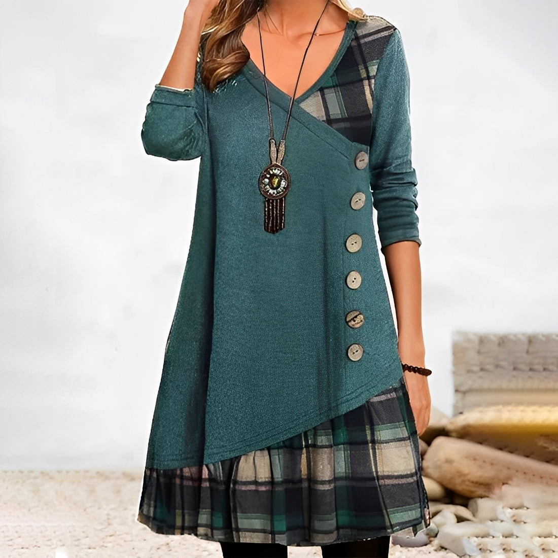 Shawnee - Vestido casual de retazos con cuadros para mujeres