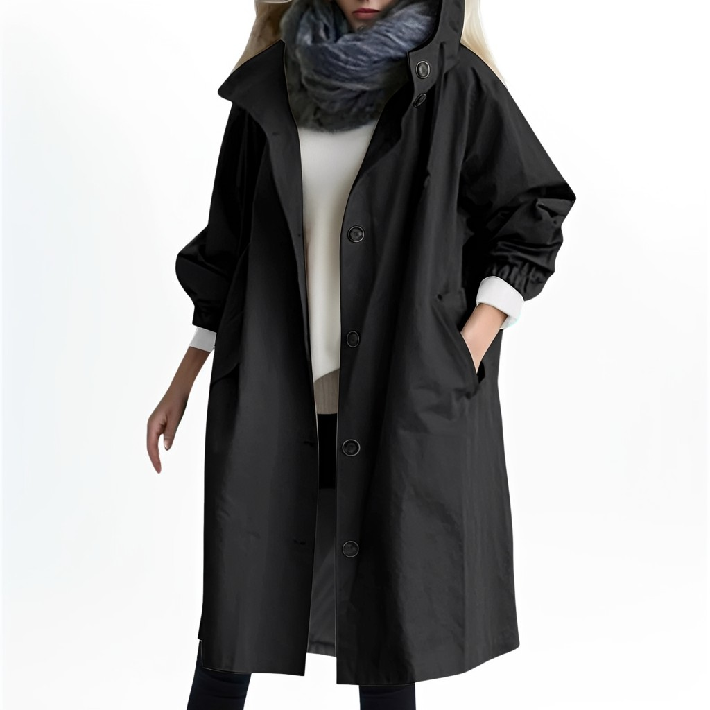 Shawna - Larga, impermeable chaqueta con capucha para mujeres