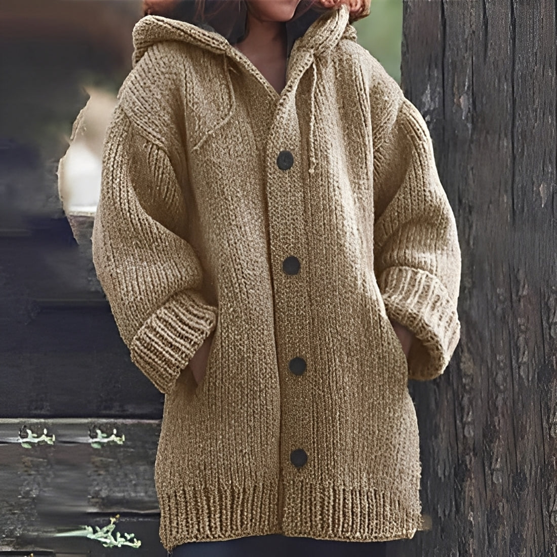 Jaqueline - Cómoda chaqueta de punto con capucha para mujeres