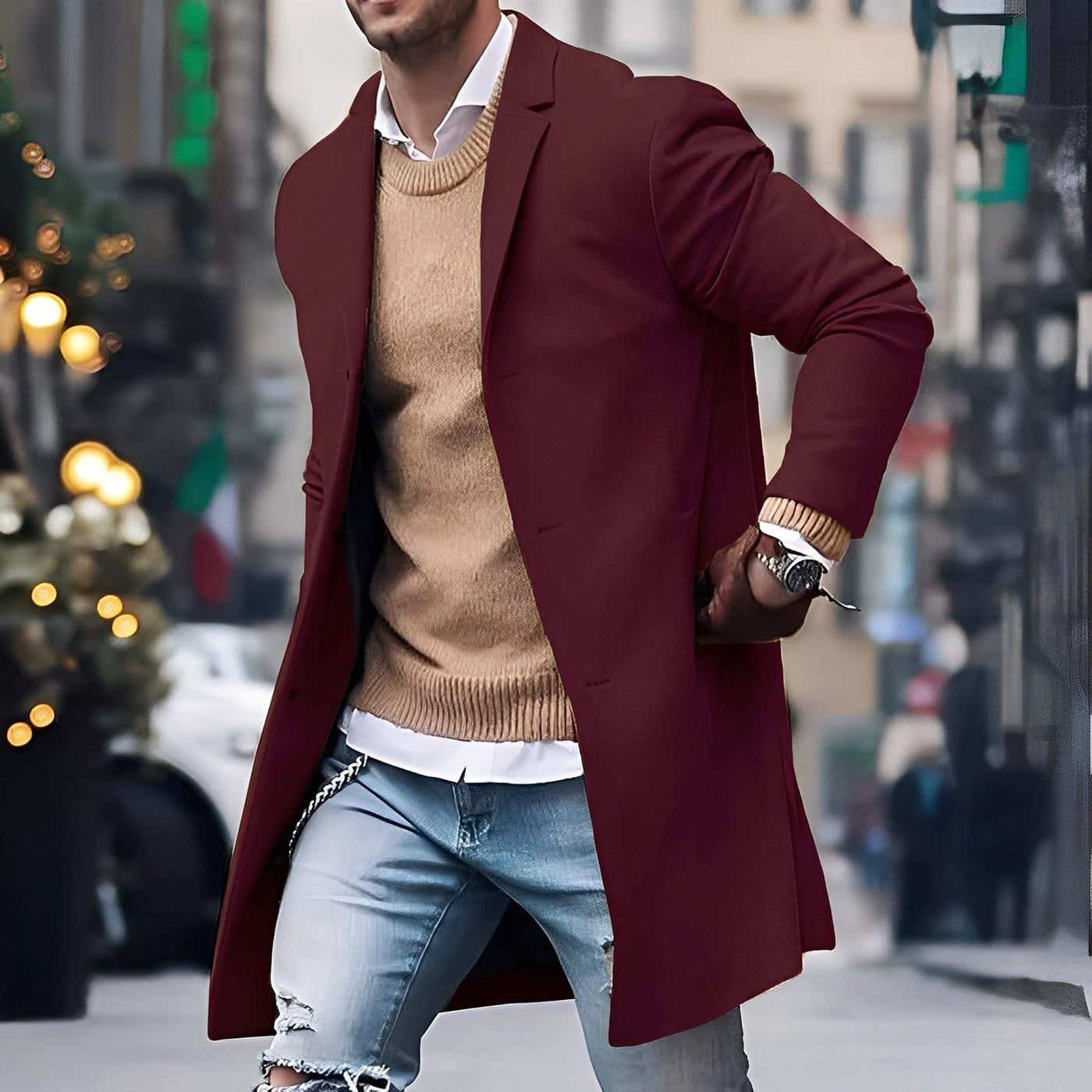 Landen - Elegante gabardina con cuello de solapa para hombres