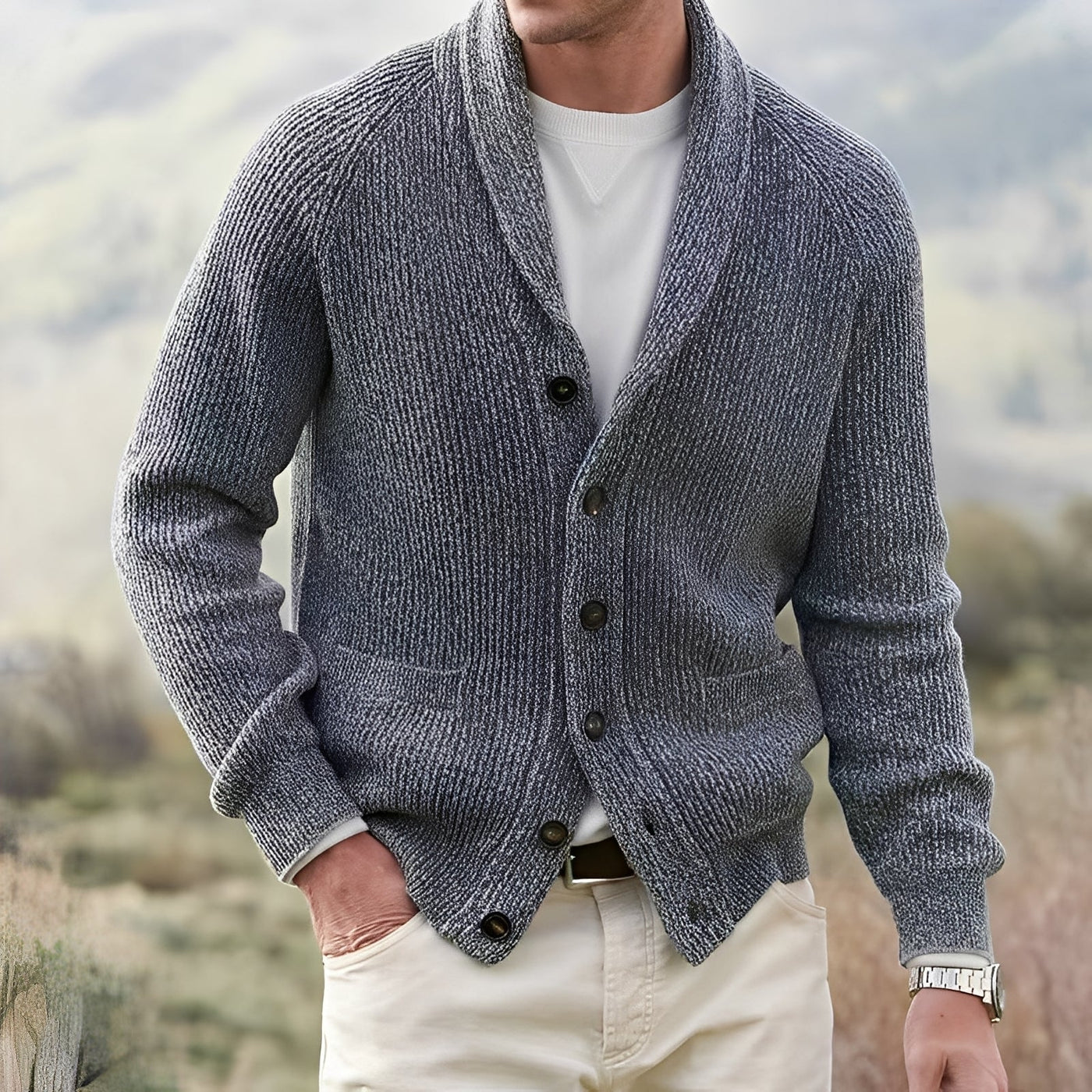 Micheal - Cardigan clásico con solapa ancha para hombres