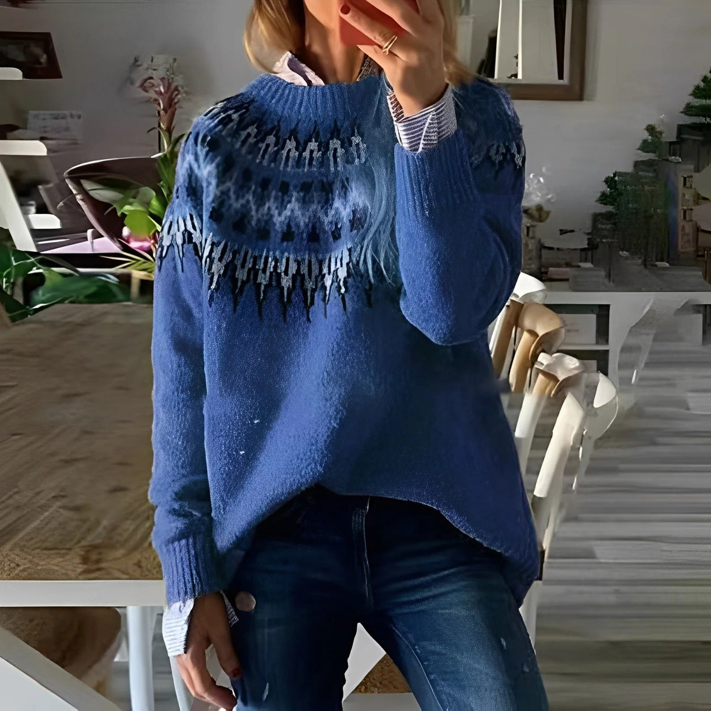 Arline - Suéter Jacquard en estilo islandés para mujeres