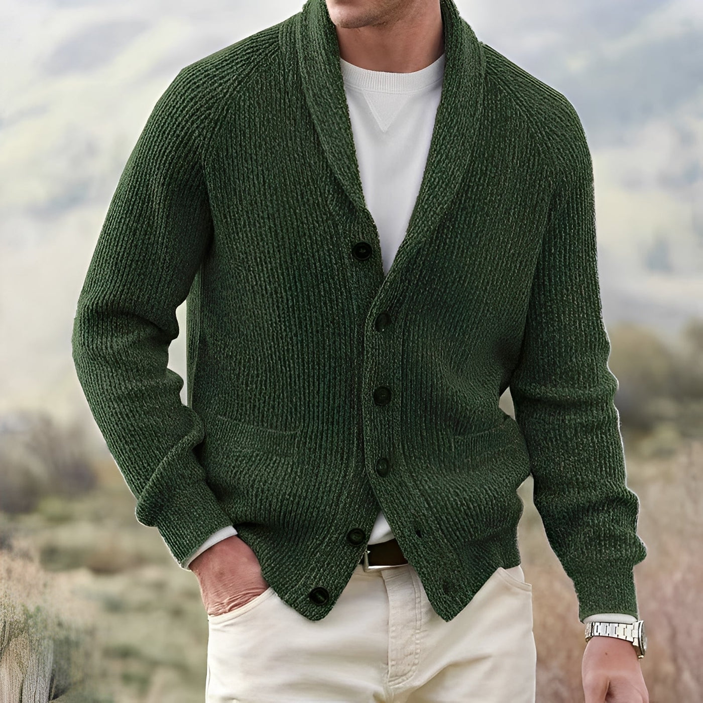 Micheal - Cardigan clásico con solapa ancha para hombres