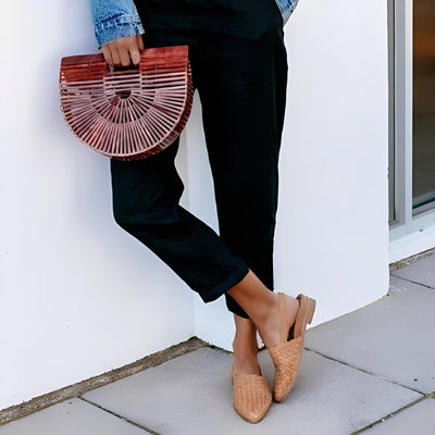 Dolores - Sandalias planas casuales de cuero trenzado para mujer
