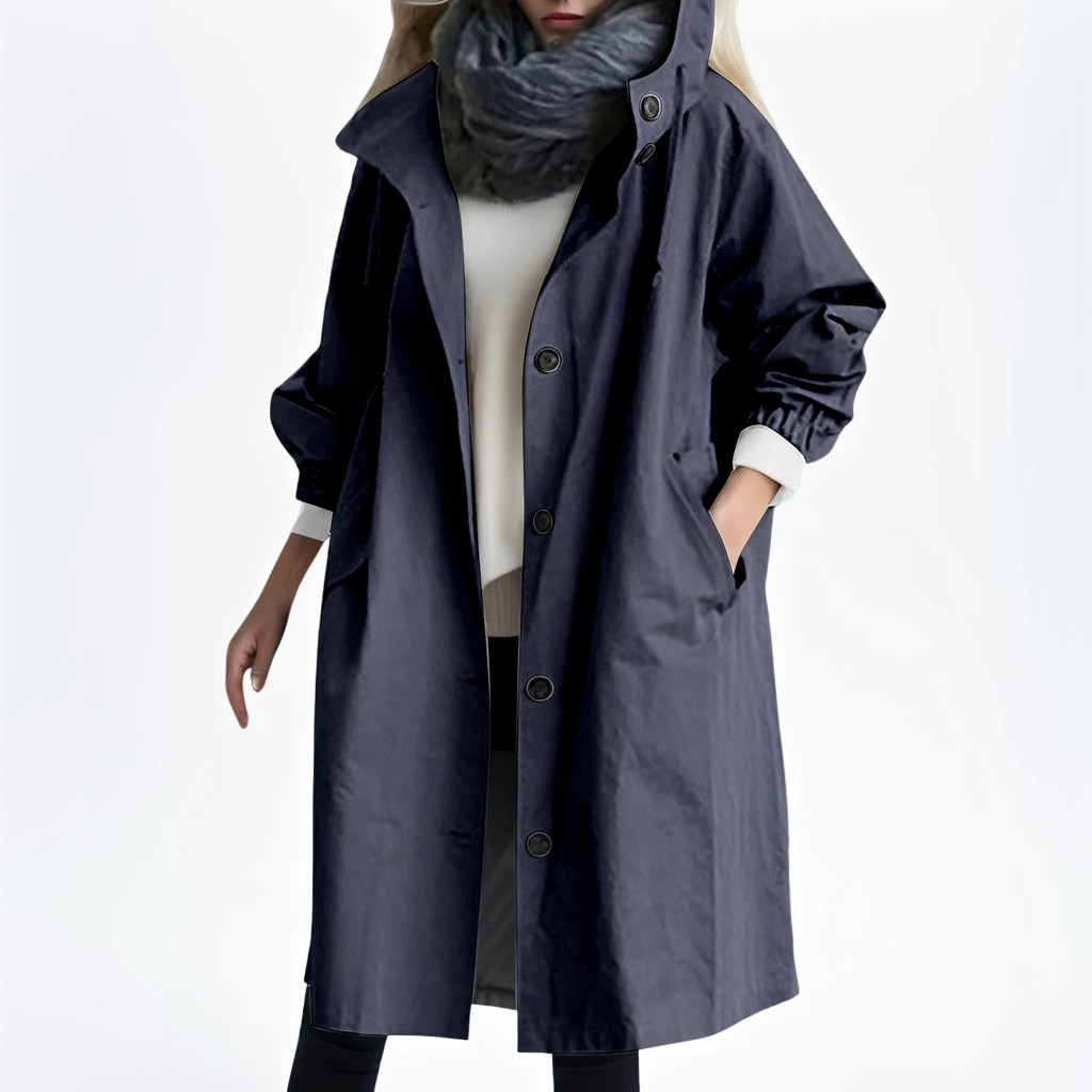 Shawna - Larga, impermeable chaqueta con capucha para mujeres