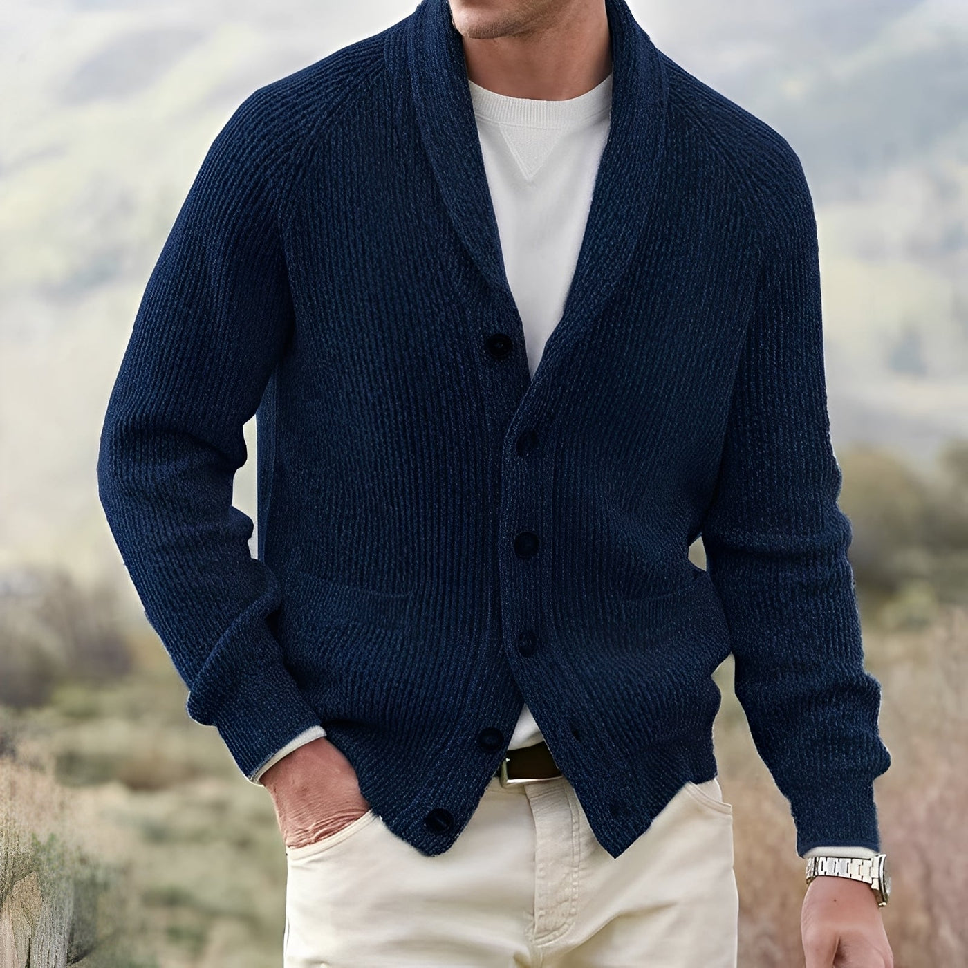 Micheal - Cardigan clásico con solapa ancha para hombres