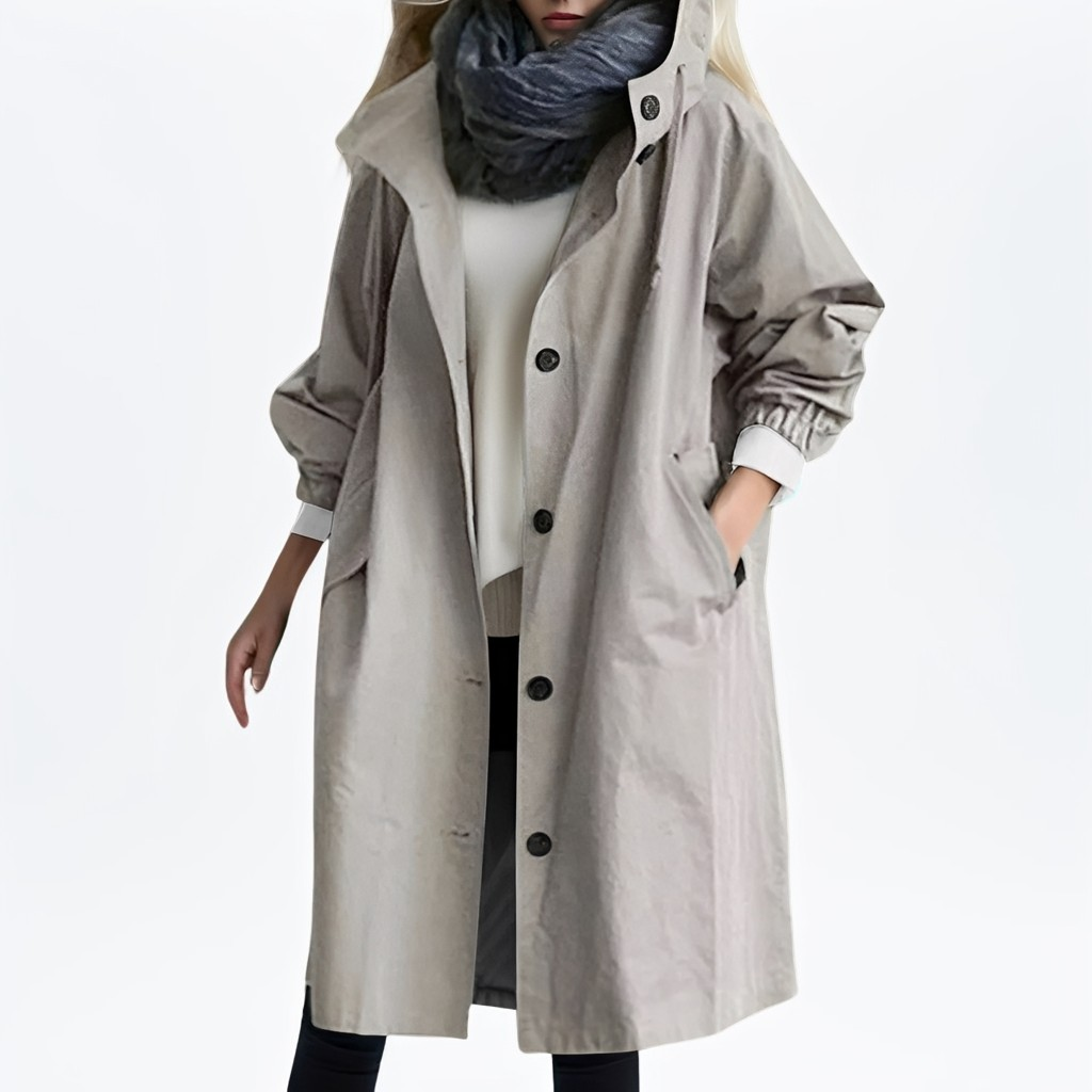 Shawna - Larga, impermeable chaqueta con capucha para mujeres