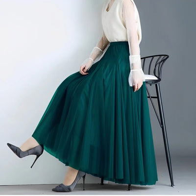 Kelly - Falda midi casual de malla plisada para mujer