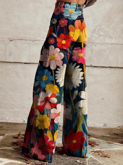 Amelie - Pantalones Anchos con Estampado Floral Vivo