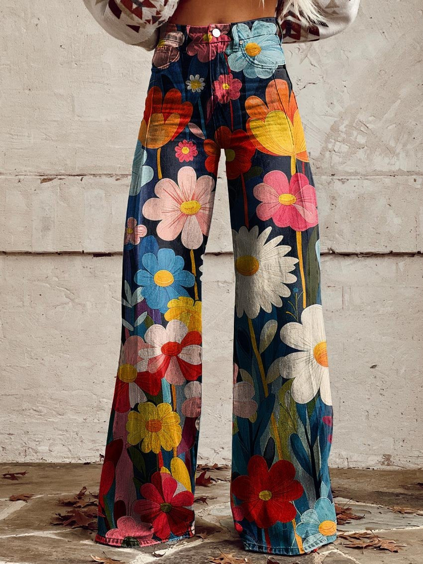 Amelie - Pantalones Anchos con Estampado Floral Vivo