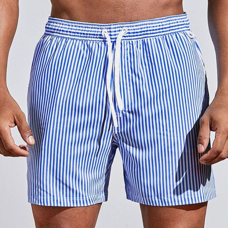 Albi - Hombres Pantalones Cortos de Baño de Secado Rápido Pantalones Cortos de Tabla a Rayas