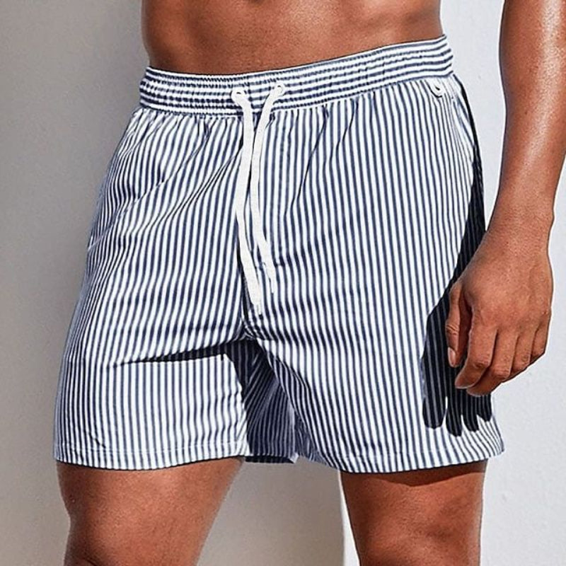 Albi - Hombres Pantalones Cortos de Baño de Secado Rápido Pantalones Cortos de Tabla a Rayas
