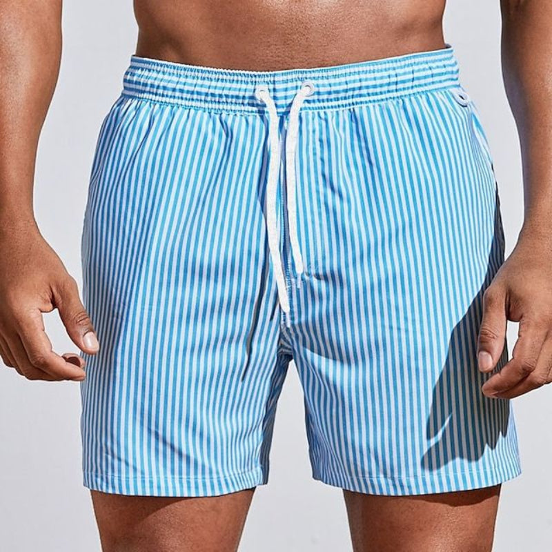 Albi - Hombres Pantalones Cortos de Baño de Secado Rápido Pantalones Cortos de Tabla a Rayas