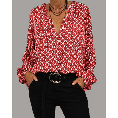 Meriva - Blusa suelta con cuello en V y botones para mujer