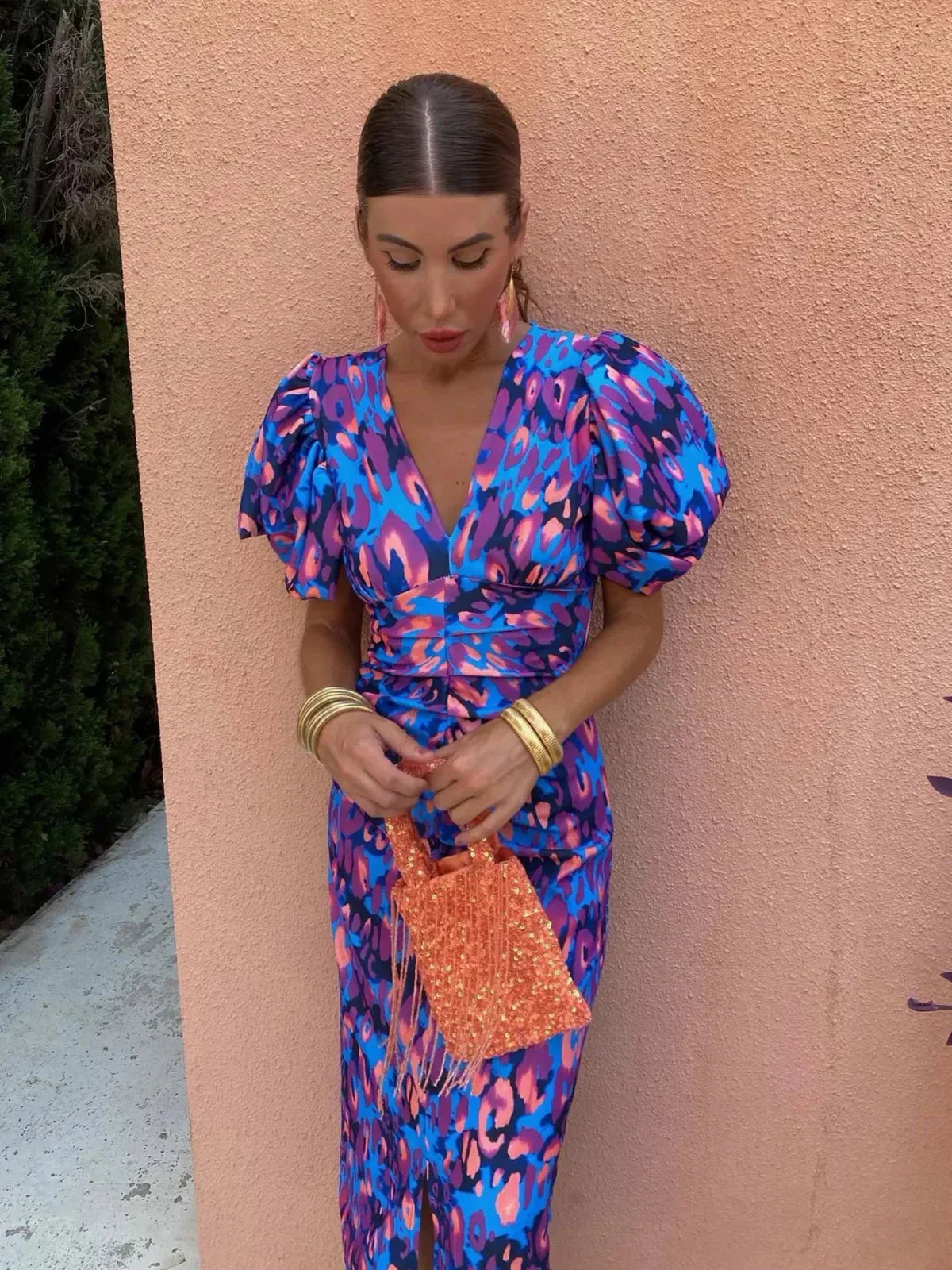 Glecy - Elegante Vestido de Mujer Mangas Abullonadas Encanto