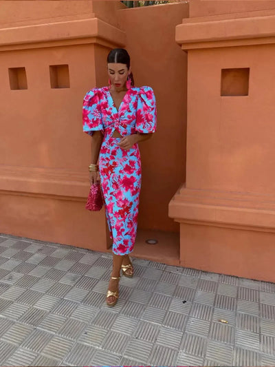 Glecy - Elegante Vestido de Mujer Mangas Abullonadas Encanto
