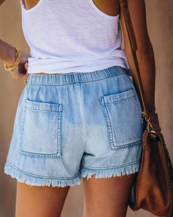 Gabriela - Shorts de Denim Lisos con Cordón