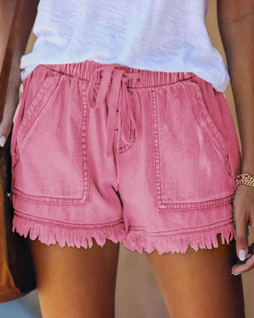Gabriela - Shorts de Denim Lisos con Cordón