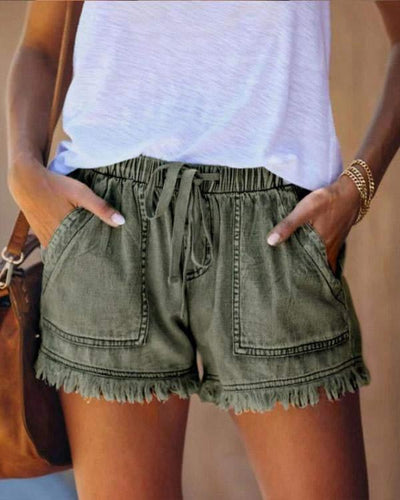 Gabriela - Shorts de Denim Lisos con Cordón