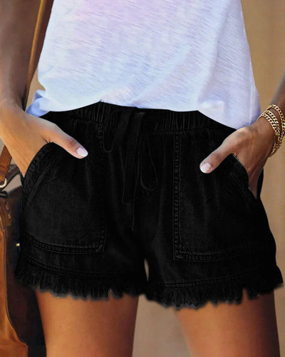 Gabriela - Shorts de Denim Lisos con Cordón