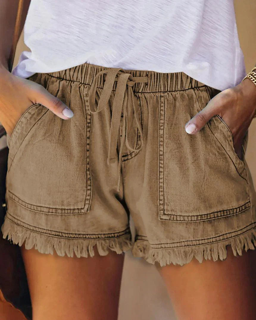 Gabriela - Shorts de Denim Lisos con Cordón