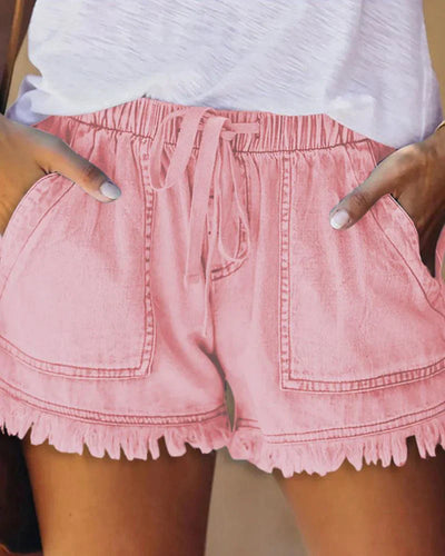 Gabriela - Shorts de Denim Lisos con Cordón