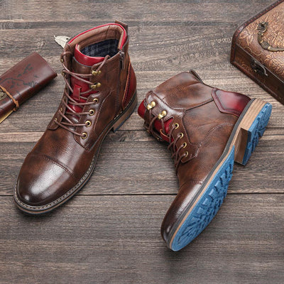 Louis - Botas retro de cuero con cremallera para hombres