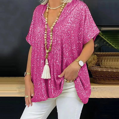 Paola - Camiseta de lentejuelas con cuello en V