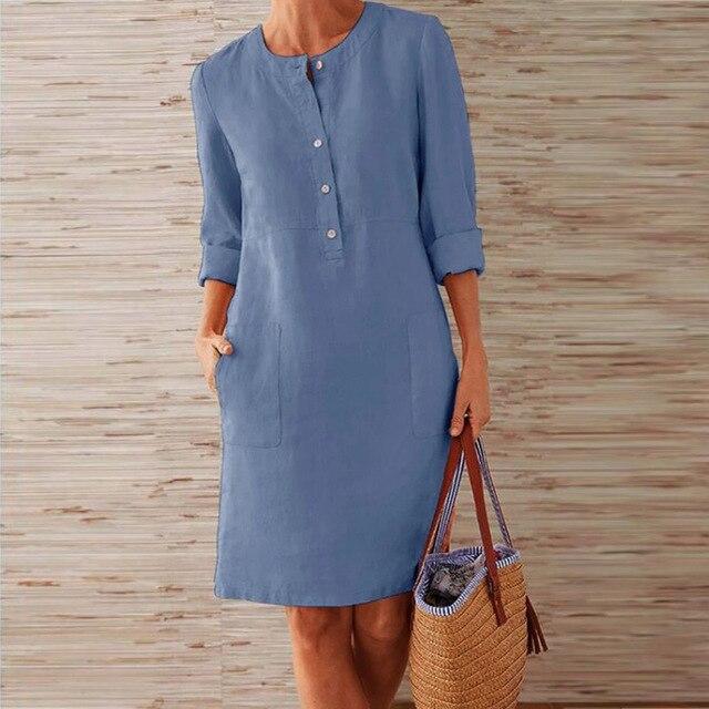 Raquel - Vestido de manga larga de algodón y lino