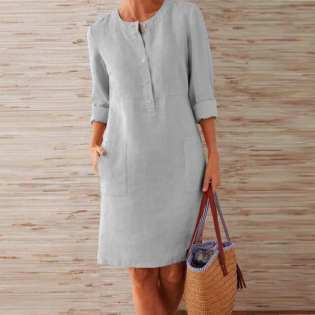 Raquel - Vestido de manga larga de algodón y lino