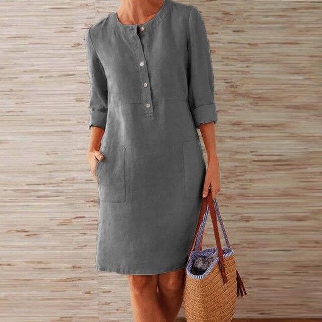 Raquel - Vestido de manga larga de algodón y lino