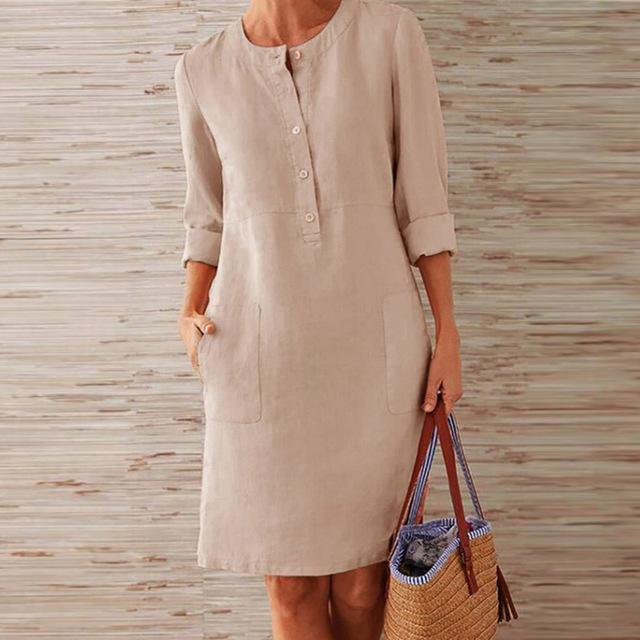 Raquel - Vestido de manga larga de algodón y lino