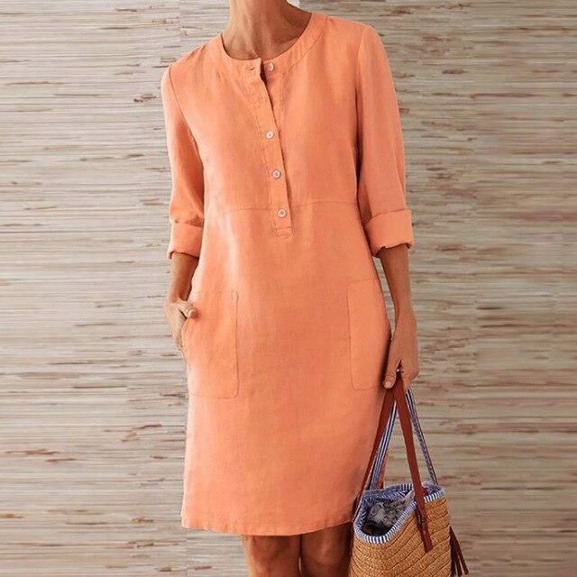 Raquel - Vestido de manga larga de algodón y lino