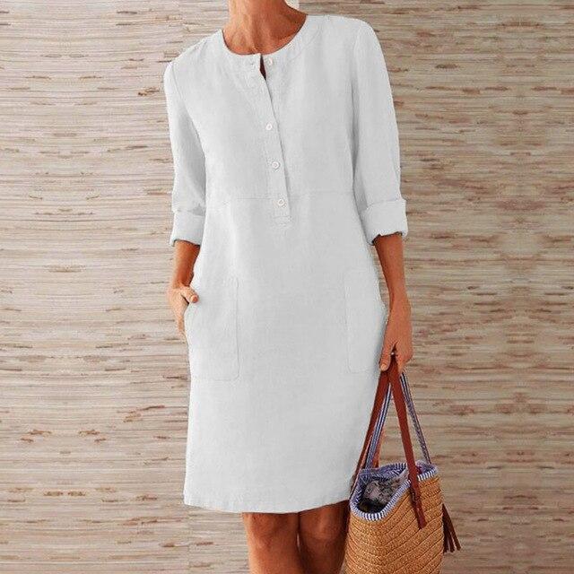 Raquel - Vestido de manga larga de algodón y lino