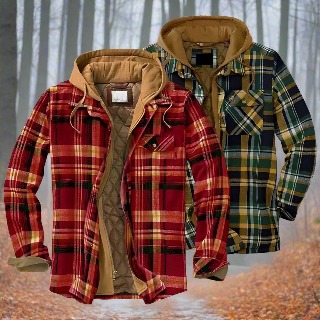 Bronson - Chaqueta con capucha cálida con patrón de cuadros para hombres