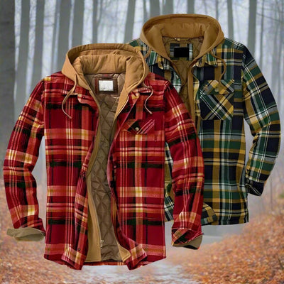 Bronson - Chaqueta con capucha cálida con patrón de cuadros para hombres