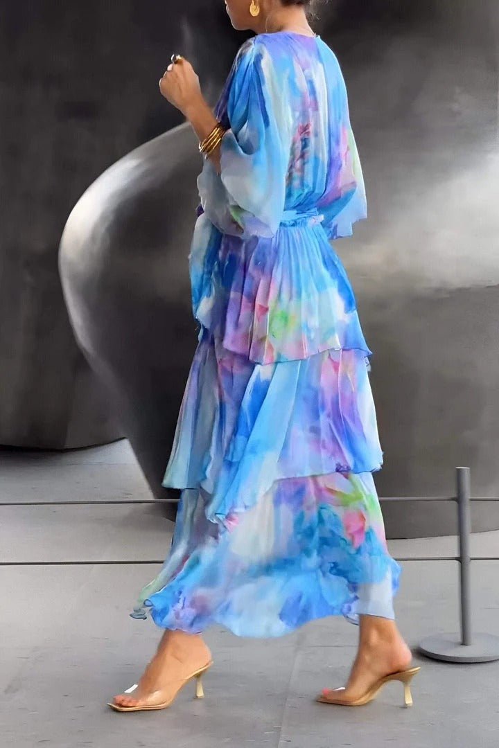 Marjorie - Vestido largo de chifón con brillo veraniego