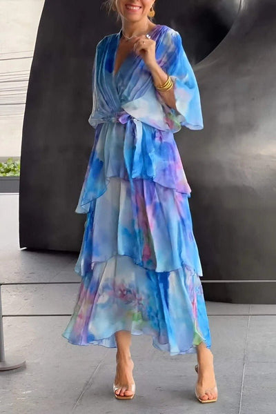 Marjorie - Vestido largo de chifón con brillo veraniego