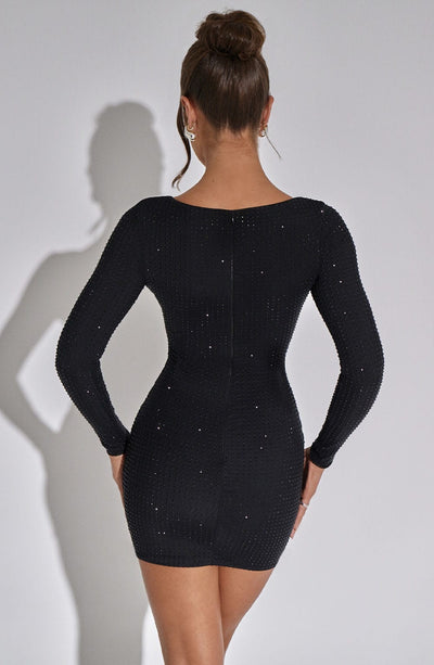 Lana - Minivestido bodycon de manga larga y finos efectos de purpurina