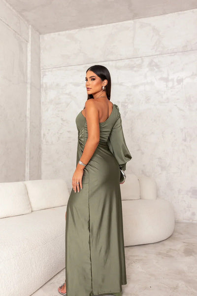 Fely - Vestido Satinado de Un Solo Hombro Radiante