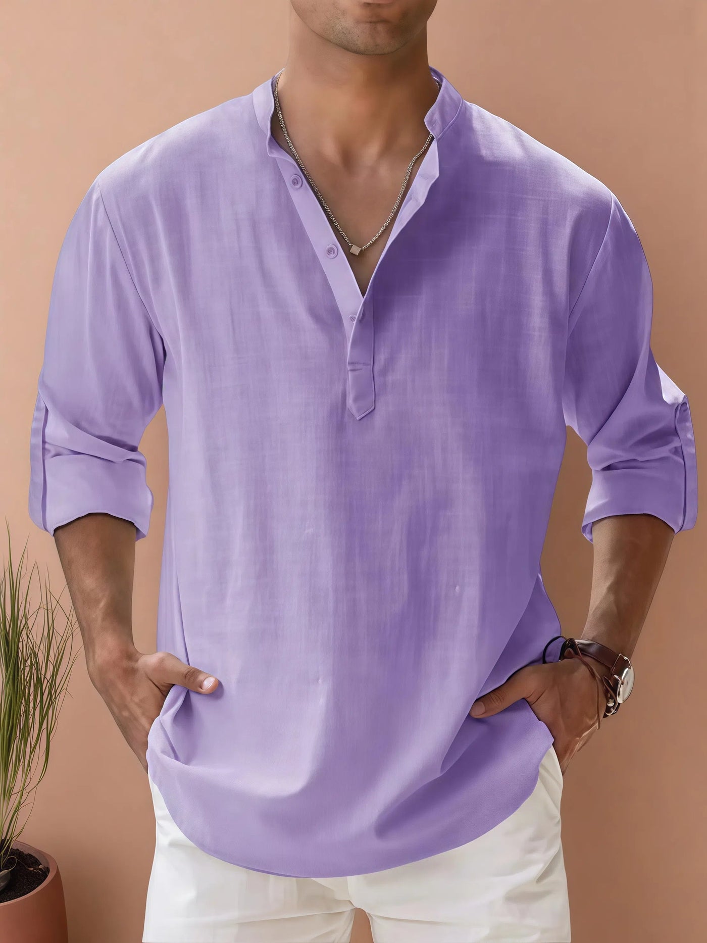 Victor - Camisa casual de hombre de algodón y lino