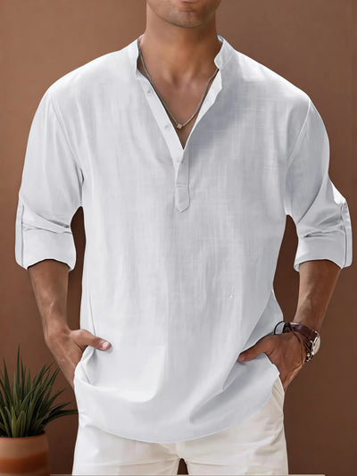 Victor - Camisa casual de hombre de algodón y lino
